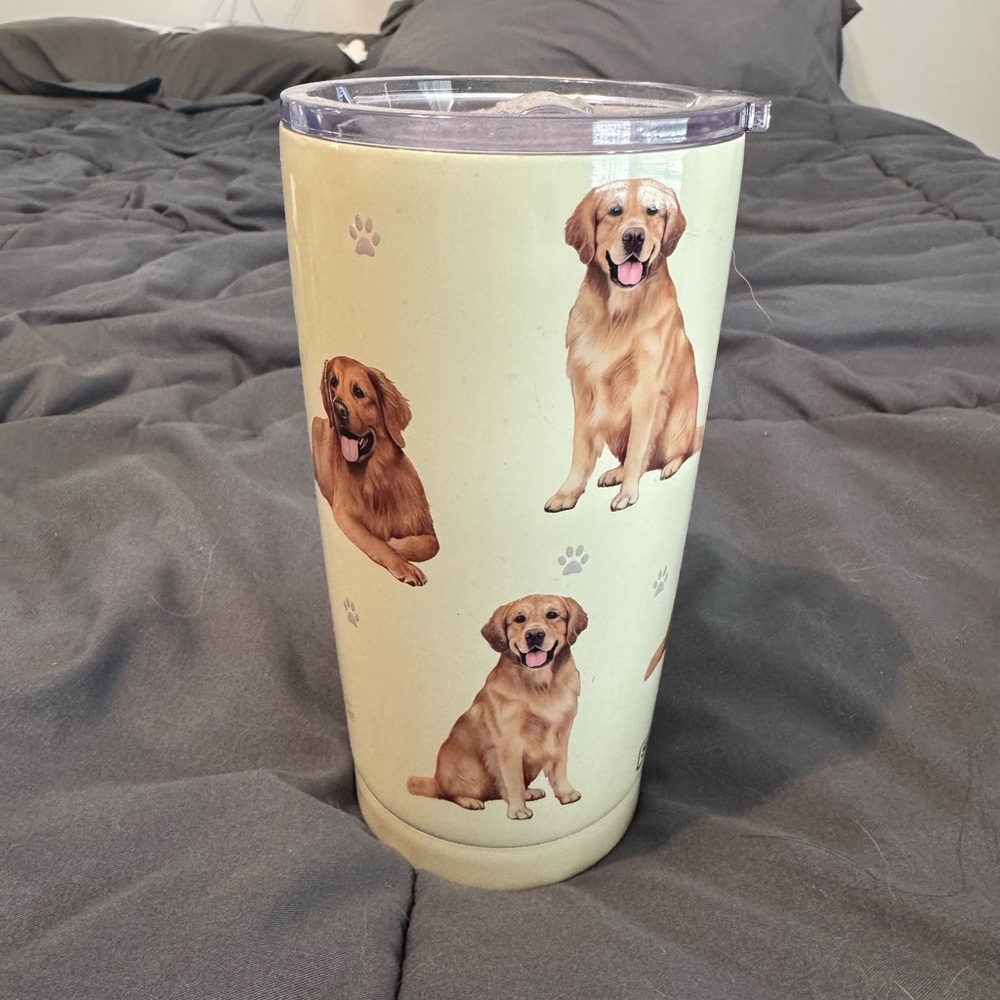 Dog-Themed Cream Tumbler. Golden Retriever.